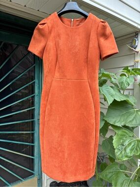 Calvin Klein Orange Suede Midi Sheath Dress